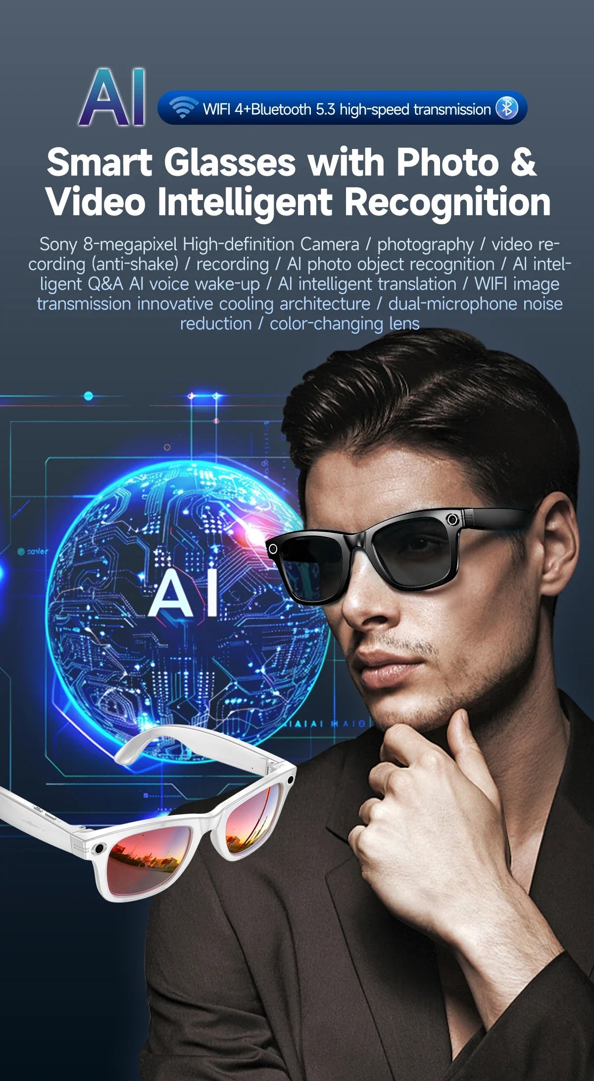 Waterproof AI Sunglass - Hands-Free Photo Video & Call